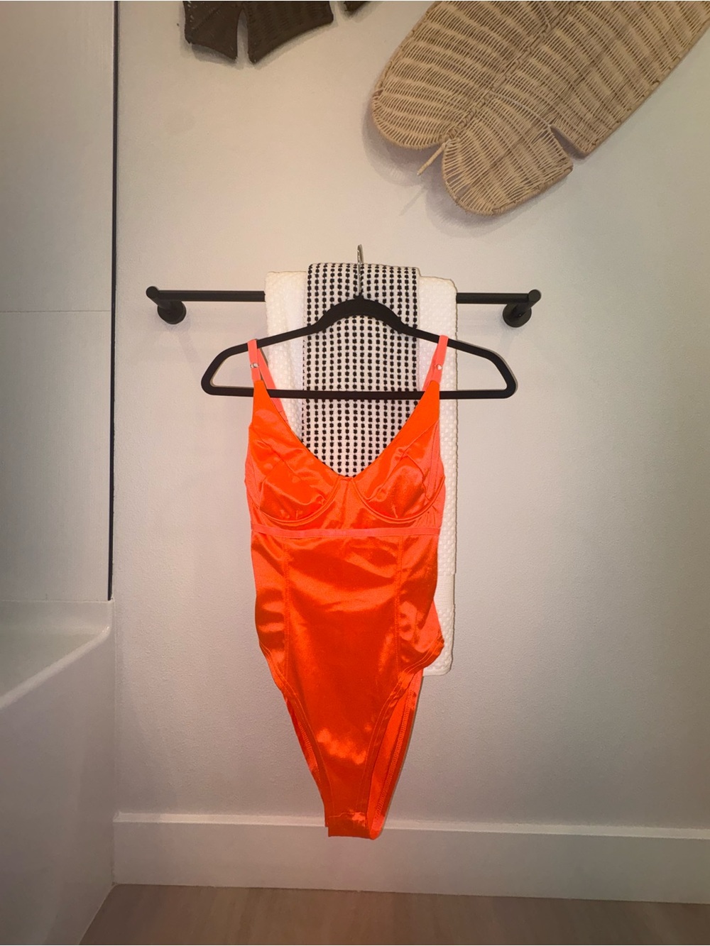 Source Unknown Bright Orange Satin Bodysuit